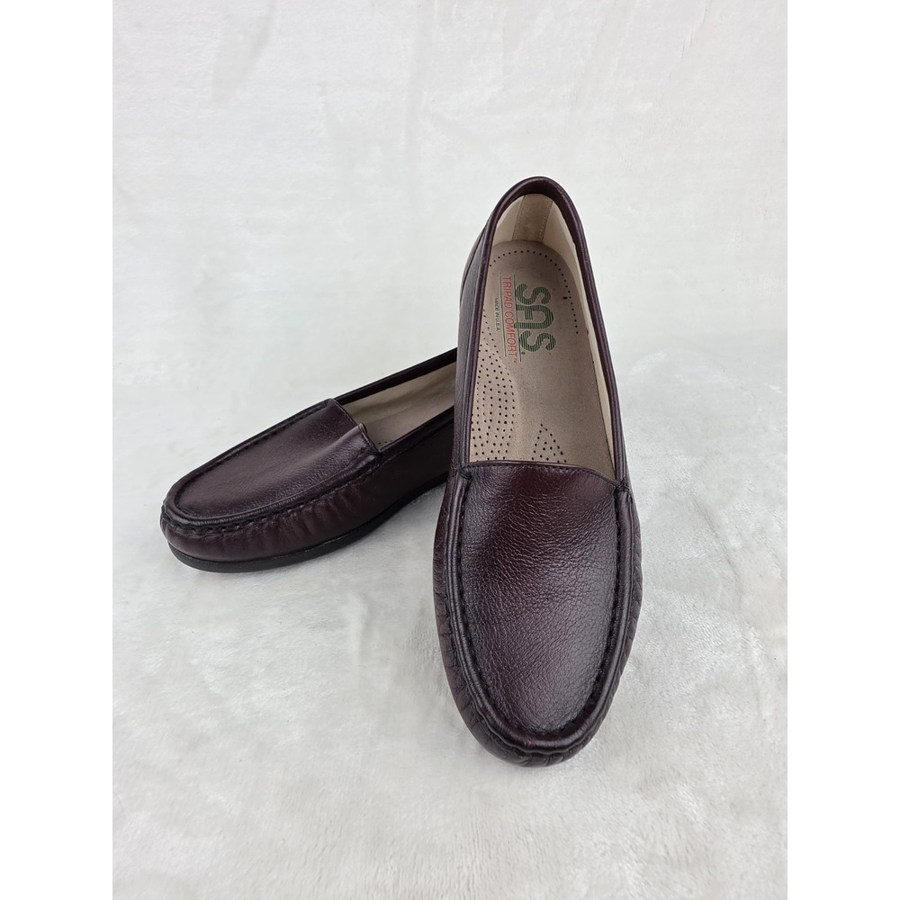 SAS Simplify Loafers Womens Size 7 W Burgundy Leather Moc Toe Slip On Comfort